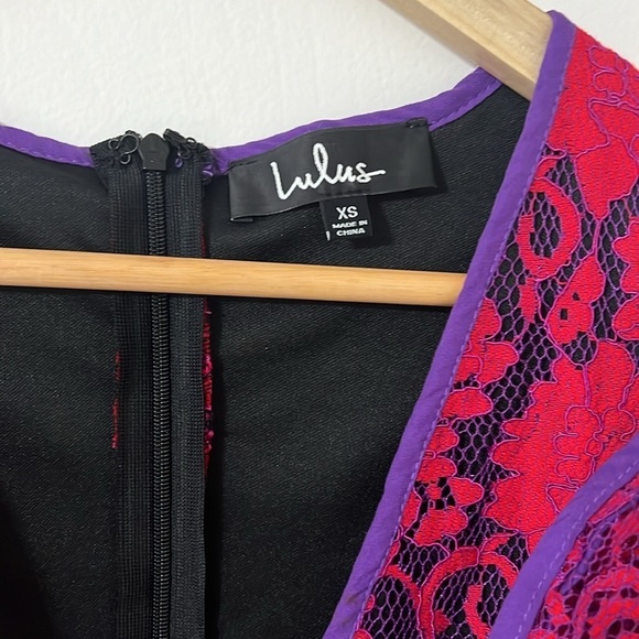 Lulu’s Purple and Red Lace Ruffle Mini Dress NWT - Picture 7 of 12